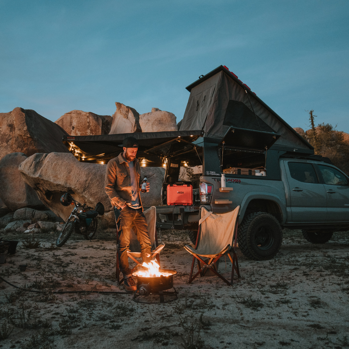 Roadie Pro + in a truck in the dessert at sunset. 